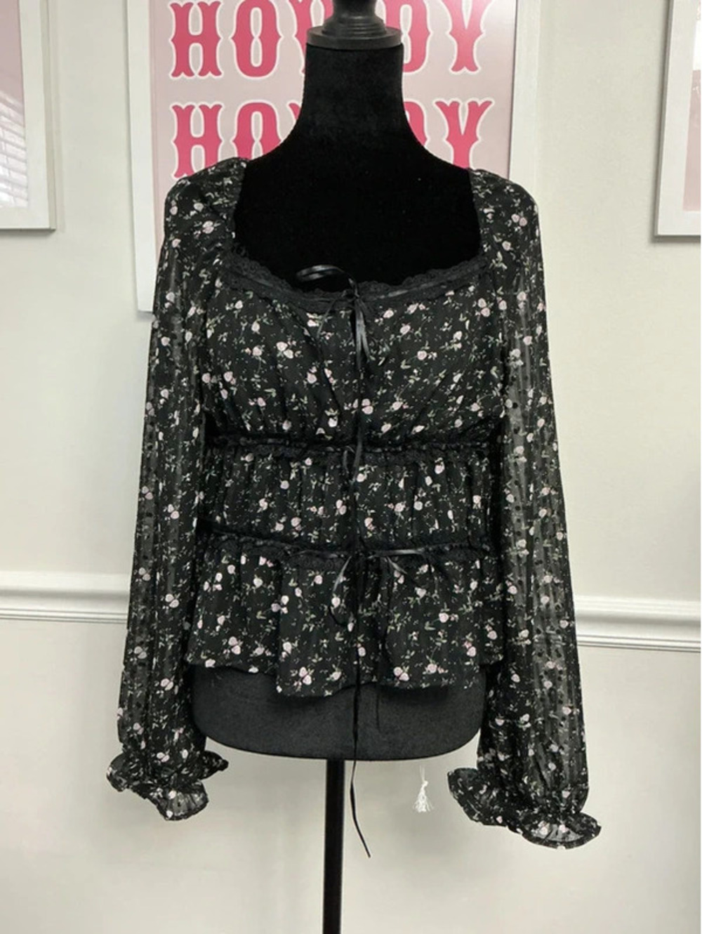 Romantic Floral Long Sleeve Blouse Women’s Size XL
